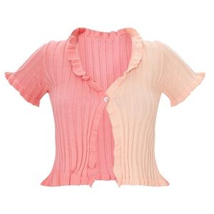 PLT 2 Two Tone Girly Peach Coral Split Crop Bollero Ruffle Hem Cardigan